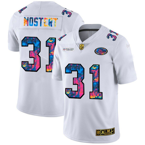Men's San Francisco 49ers #31 Raheem Mostert 2020 White Crucial Catch Limited Stitched NFL Jersey